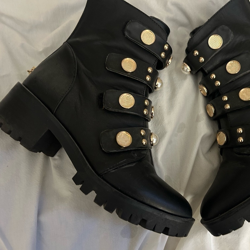 Karl Lagerfeld size 8 boots worn once combat/moto style with gold embellishment